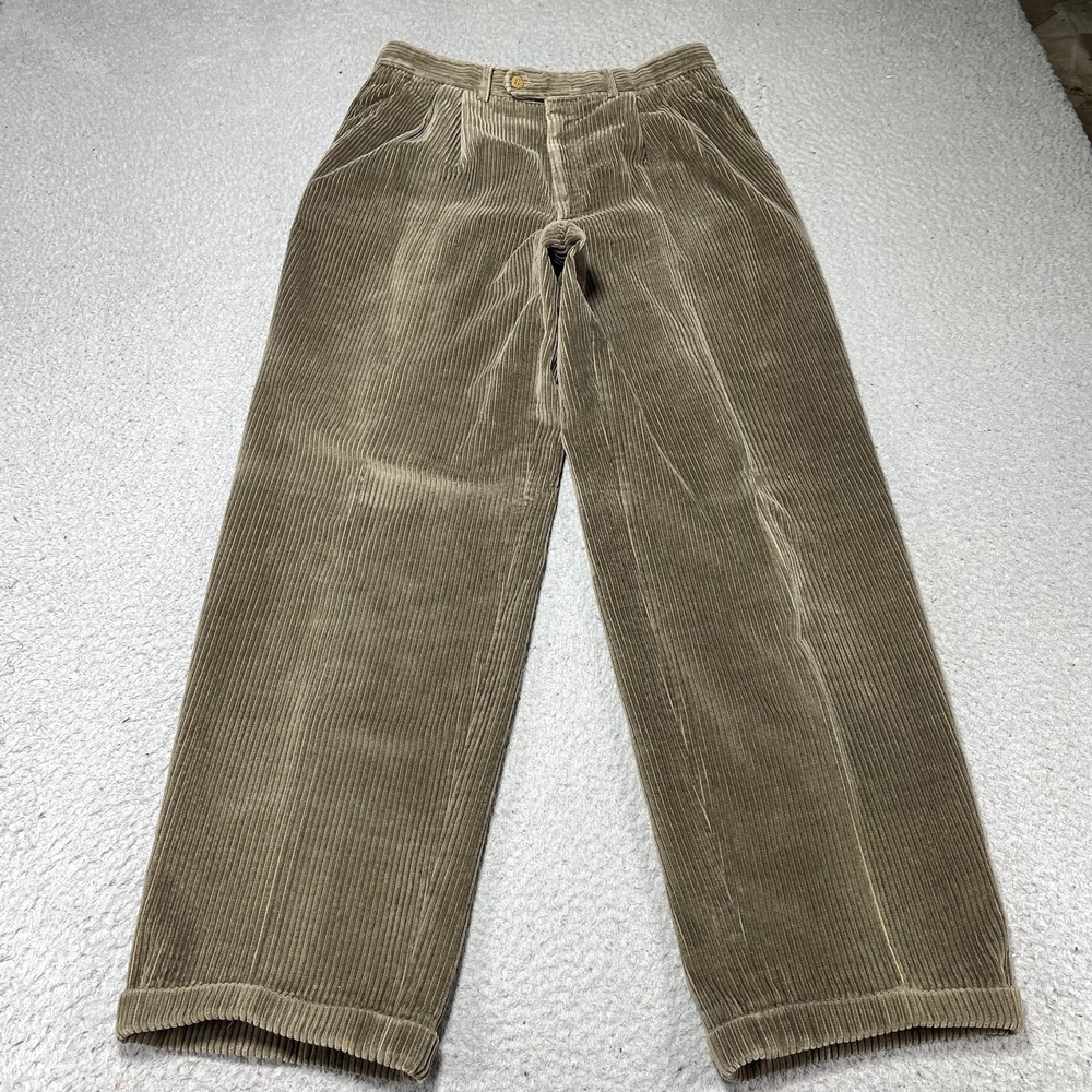 Cerruti 1881 Pants Mens 31x30 Beige Brown Corduroy Pleated Cuffed Dress Italy